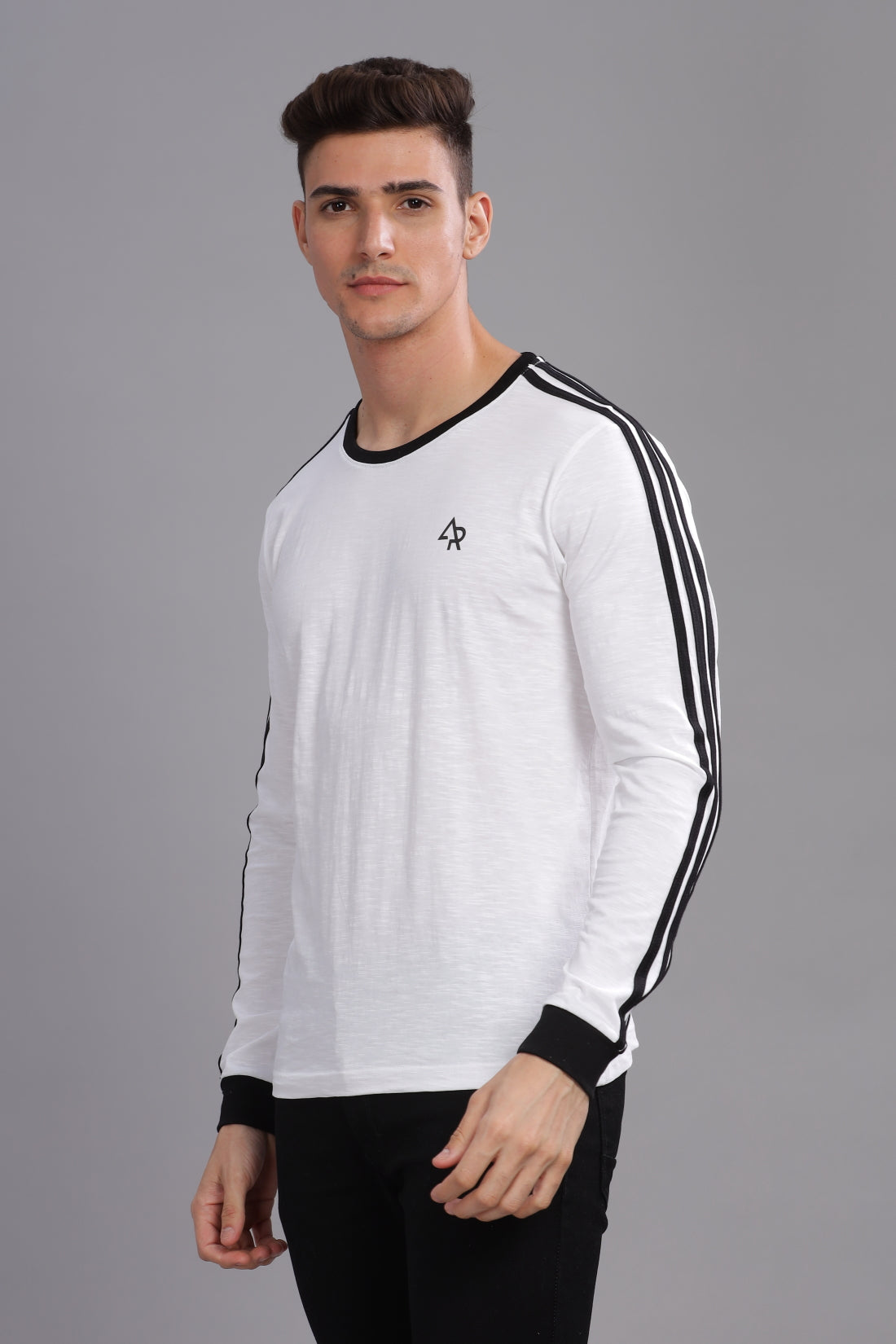 Men White Full Sleeve T-Shirt