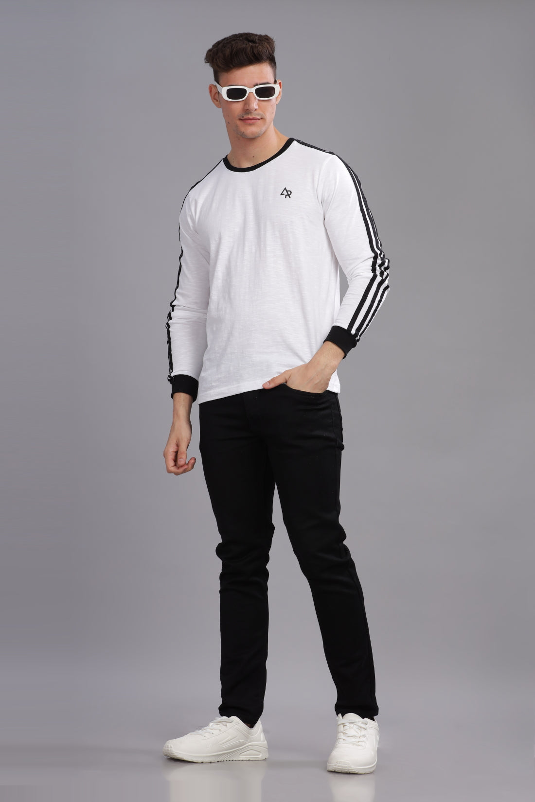 Men White Full Sleeve T-Shirt
