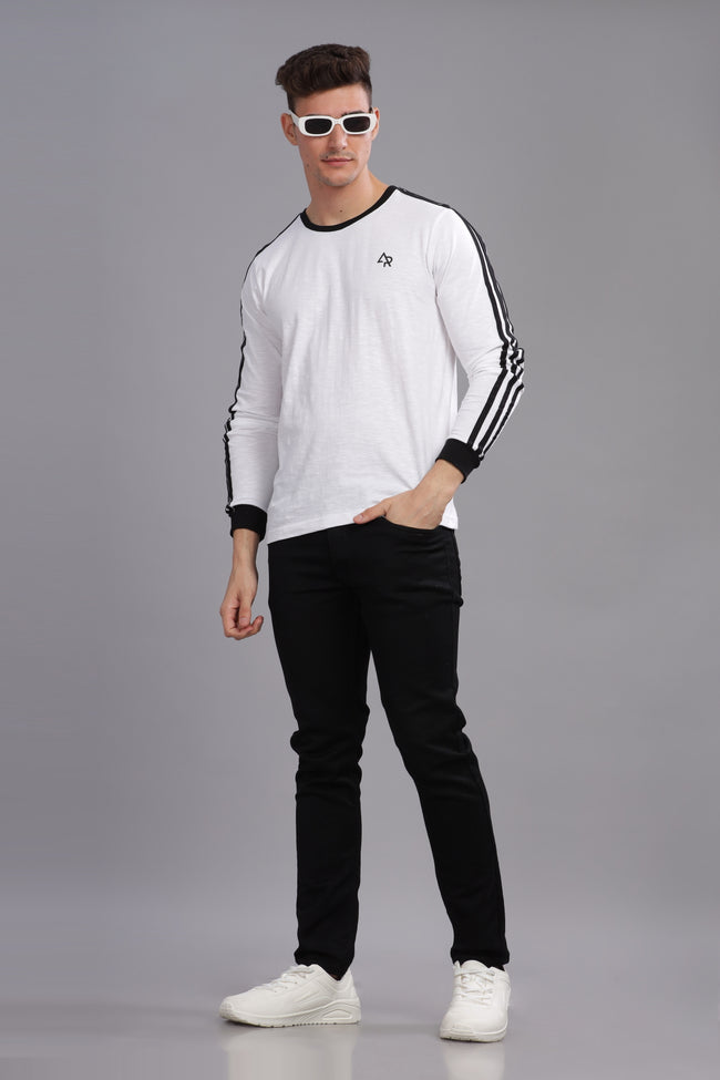 Men White Full Sleeve T-Shirt