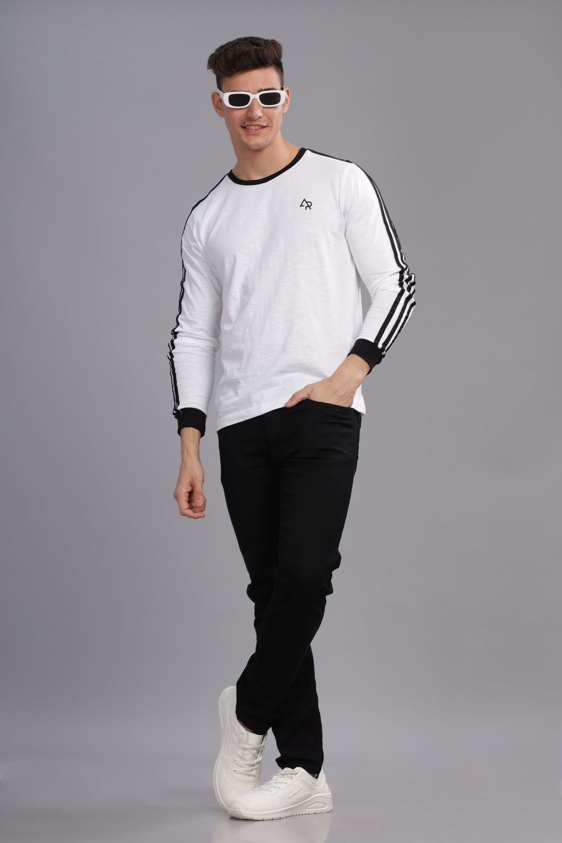 Men White Full Sleeve T-Shirt