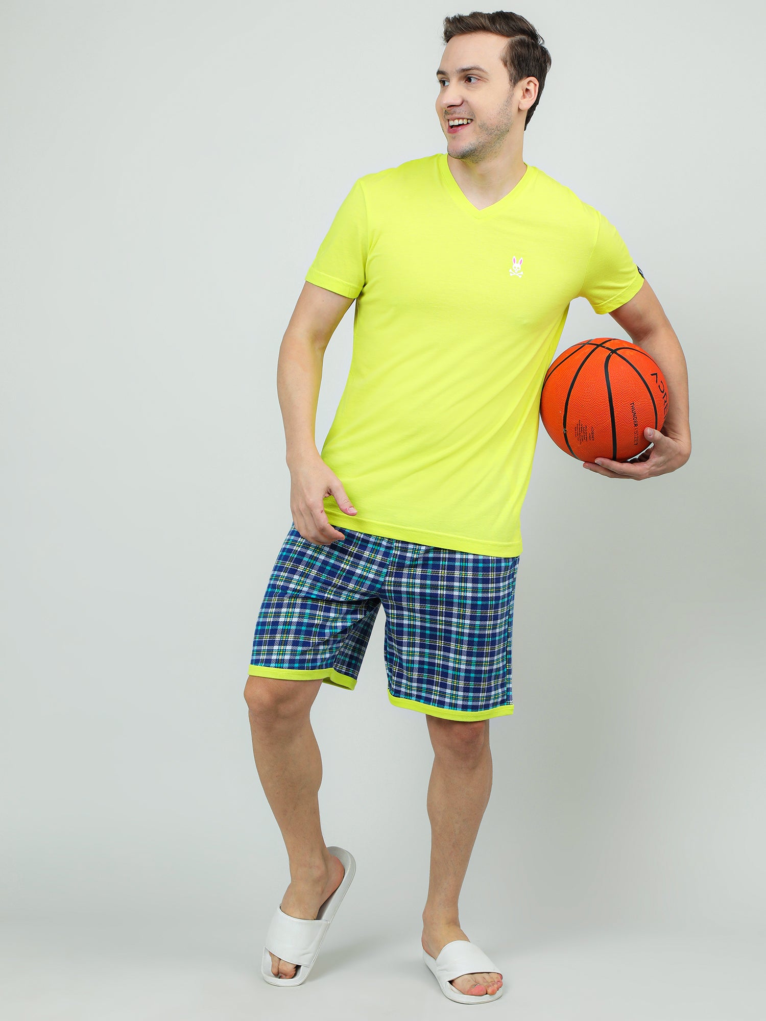 Men Oversized Checkered Cotton Knee-Length Shorts