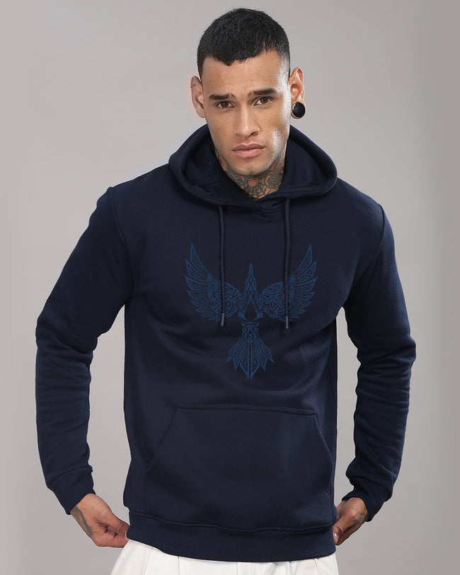 Men Navy Blue Printed Hoodie