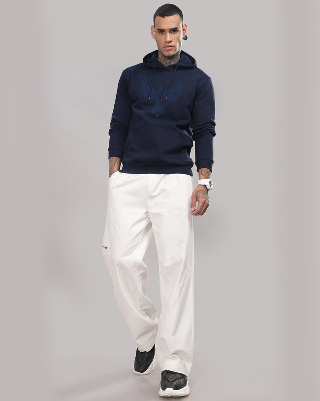 Men Navy Blue Printed Hoodie