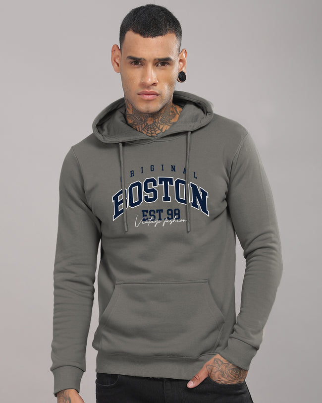 Men Grey Printed Hoodie