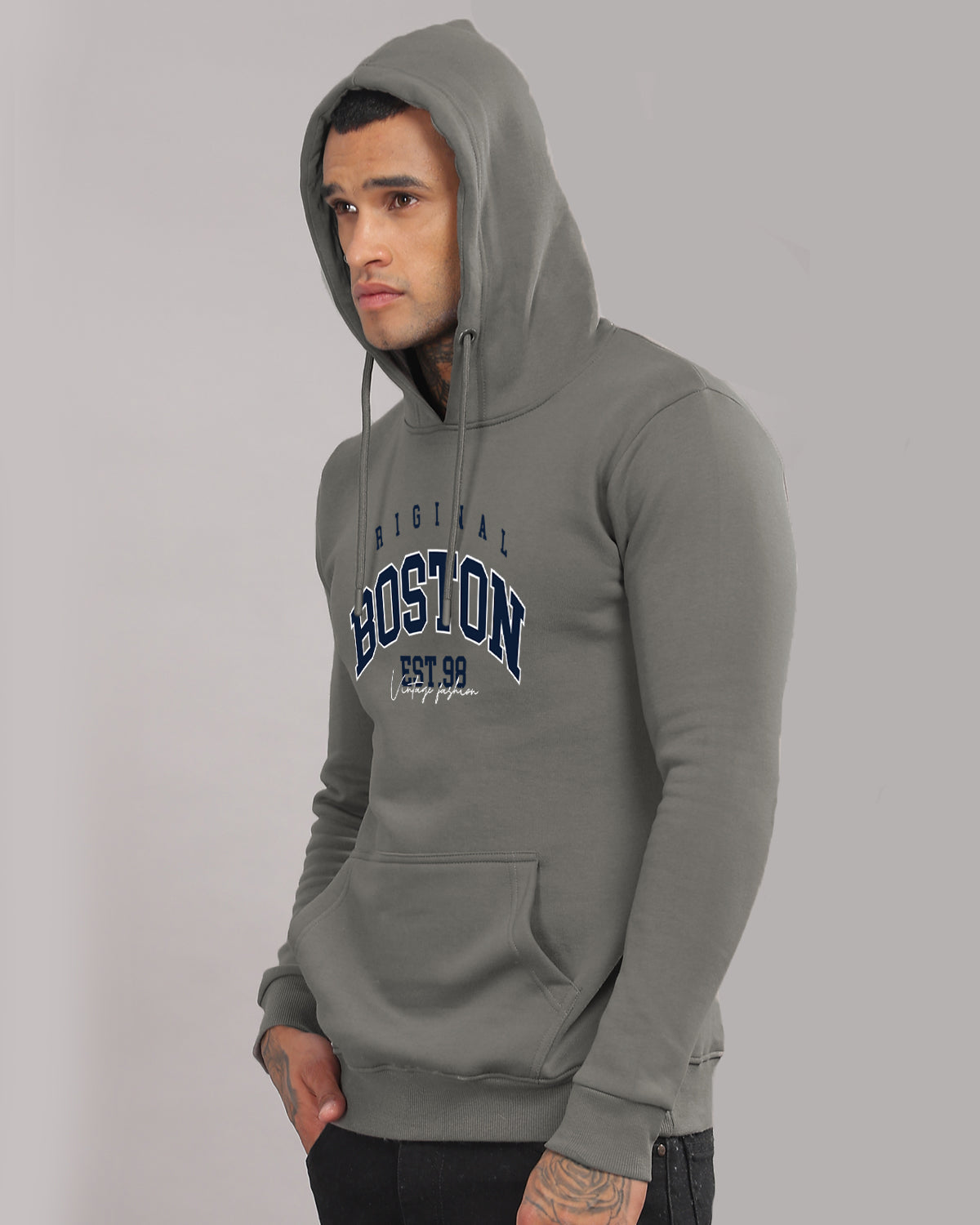 Men Grey Printed Hoodie