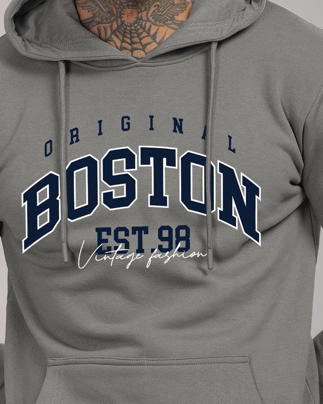 Men Grey Printed Hoodie