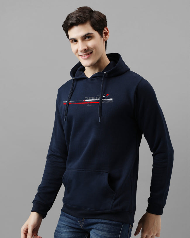 Men Navy Blue Long Lasting Printed Hoodie
