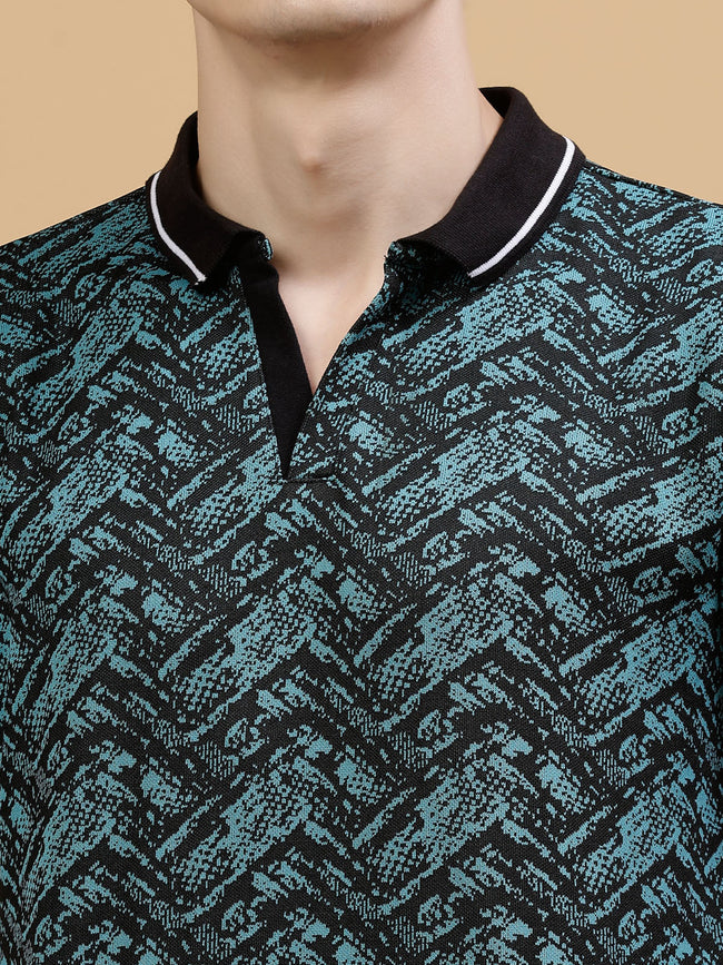 Men Abstract Jacquard Polo Highlow T-Shirt