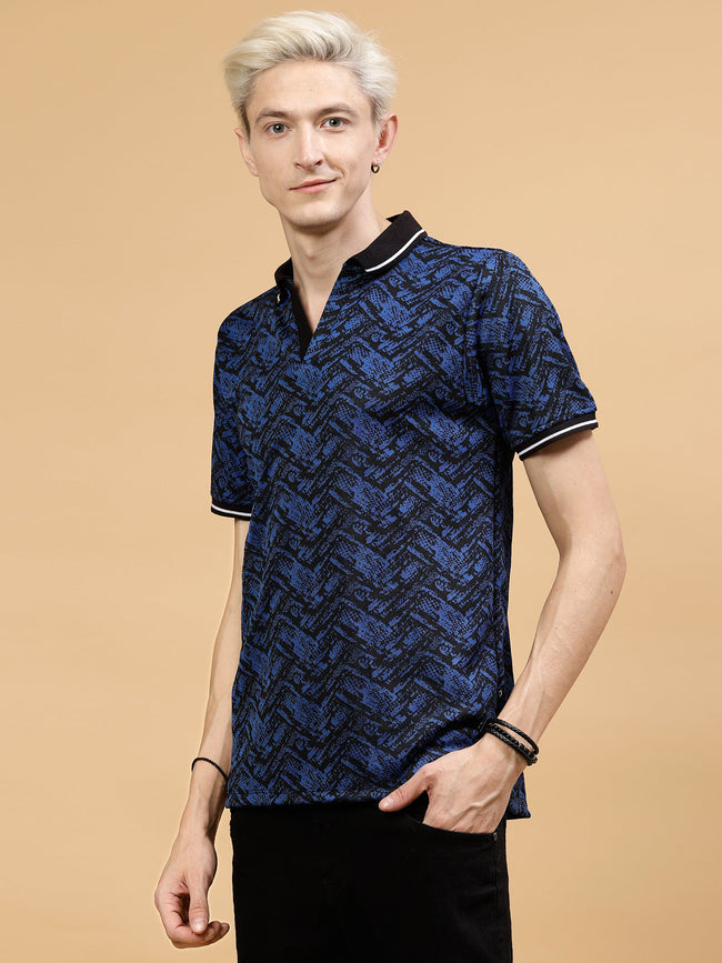 Men Abstract Jacquard Polo Highlow T-Shirt
