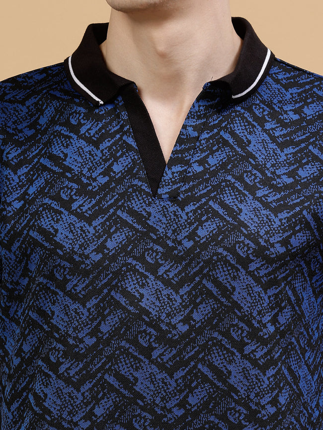 Men Abstract Jacquard Polo Highlow T-Shirt