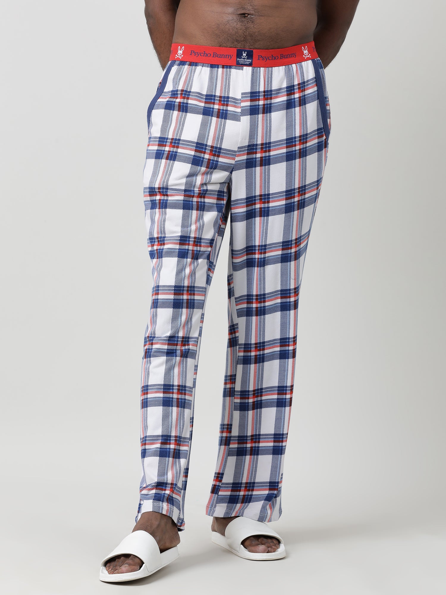 Men Oversized White Cotton Checkered Knit Lounge Pants