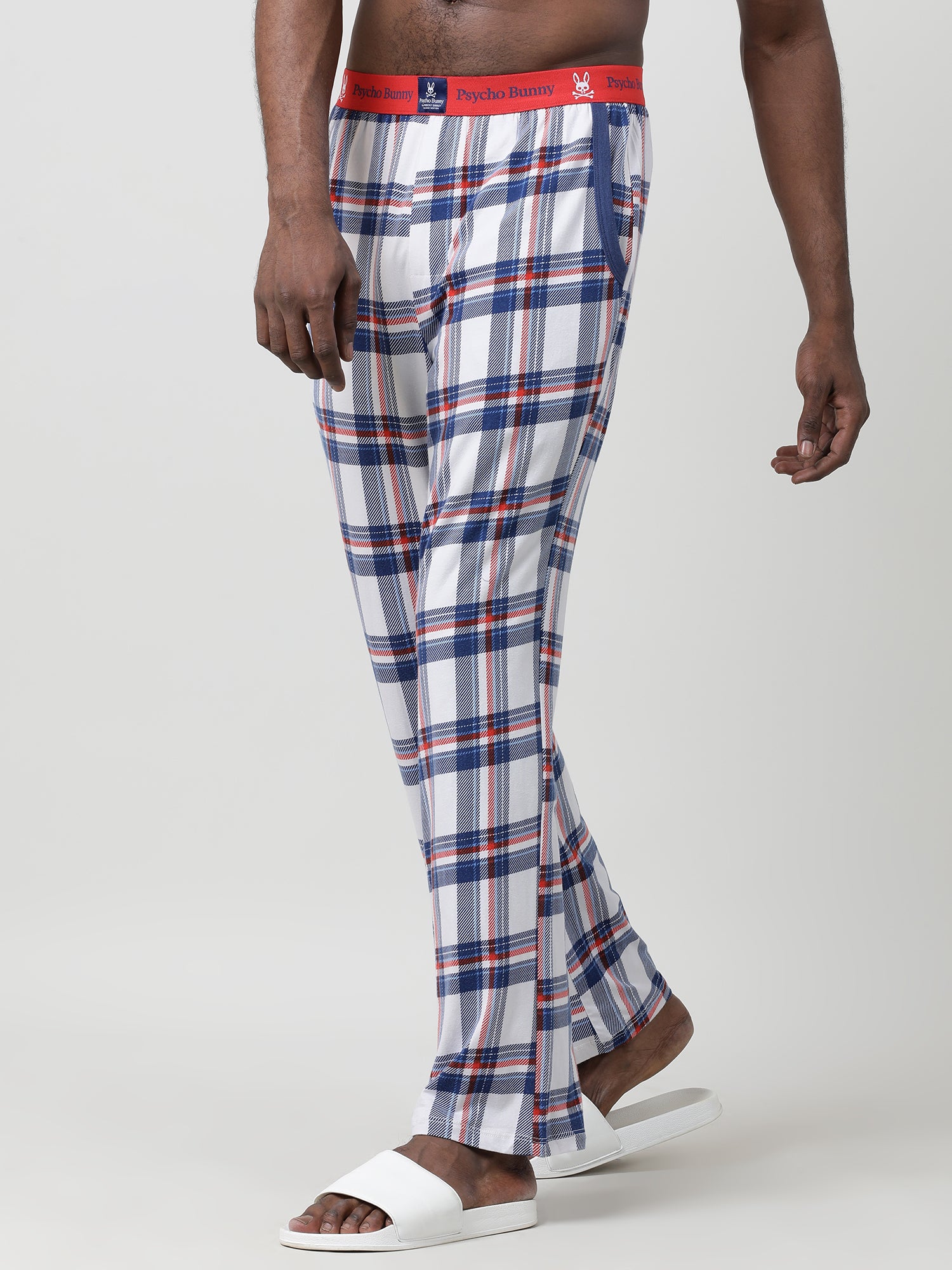 Men Oversized White Cotton Checkered Knit Lounge Pants