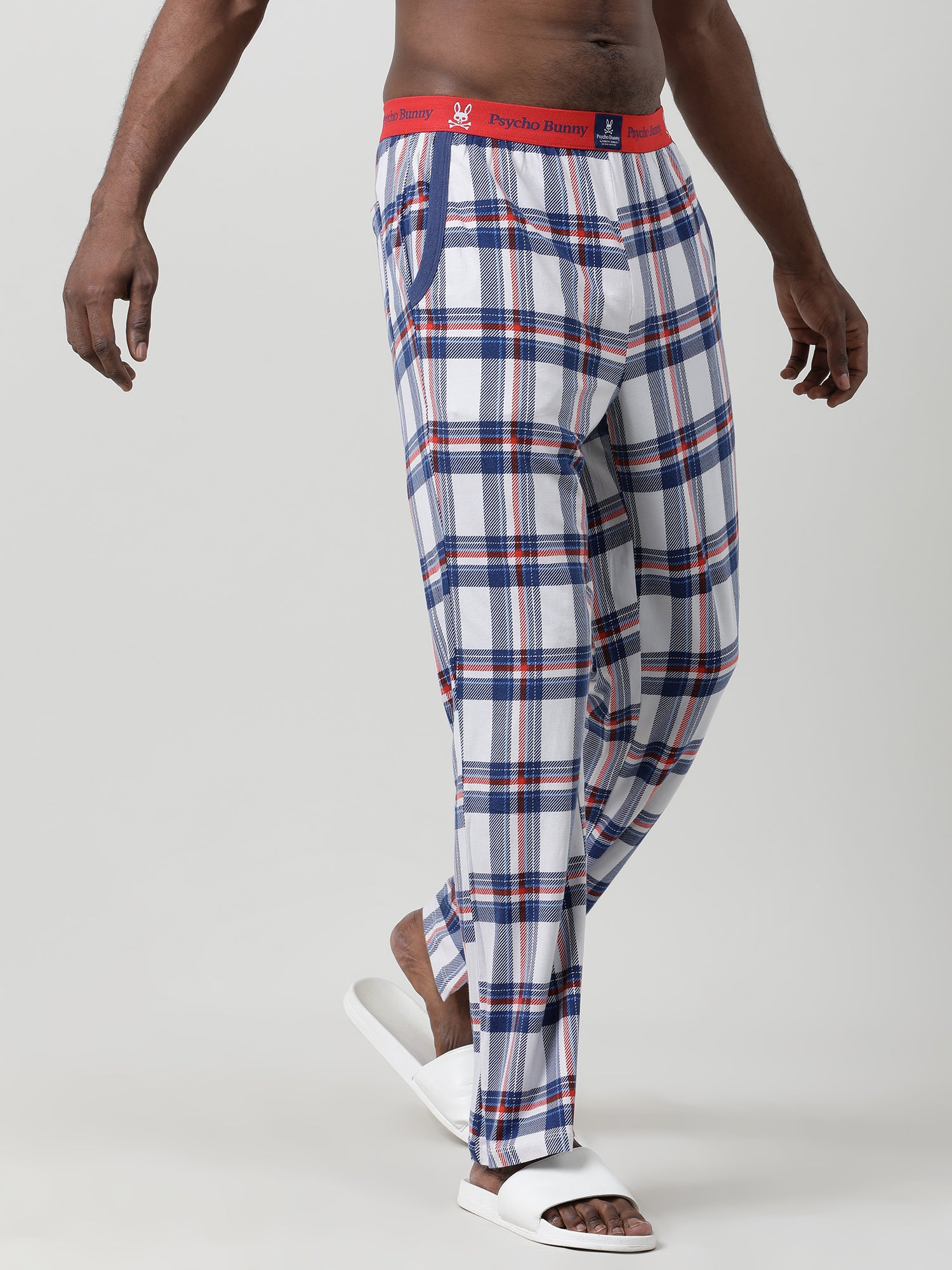 Men Oversized White Cotton Checkered Knit Lounge Pants