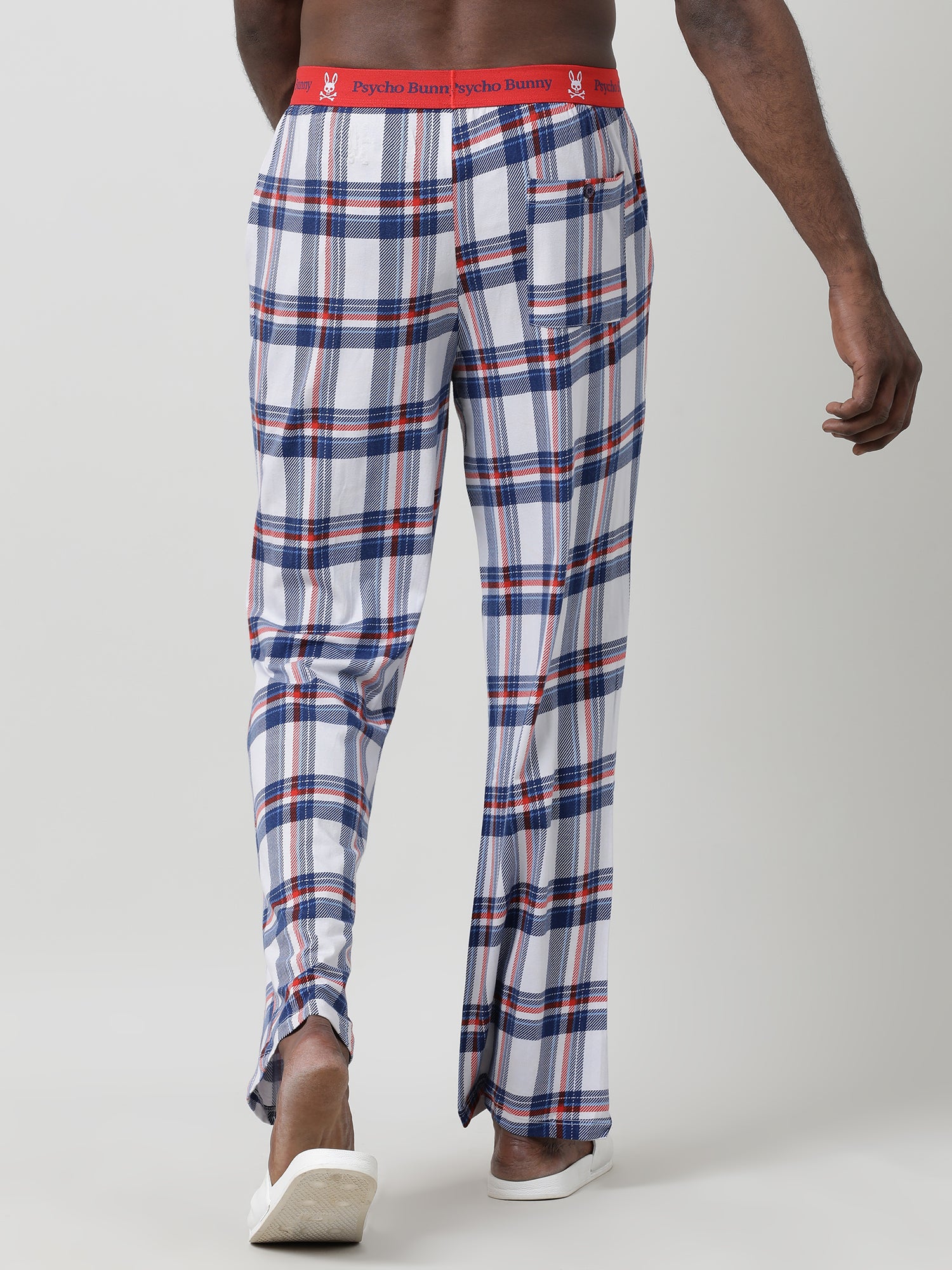 Men Oversized White Cotton Checkered Knit Lounge Pants