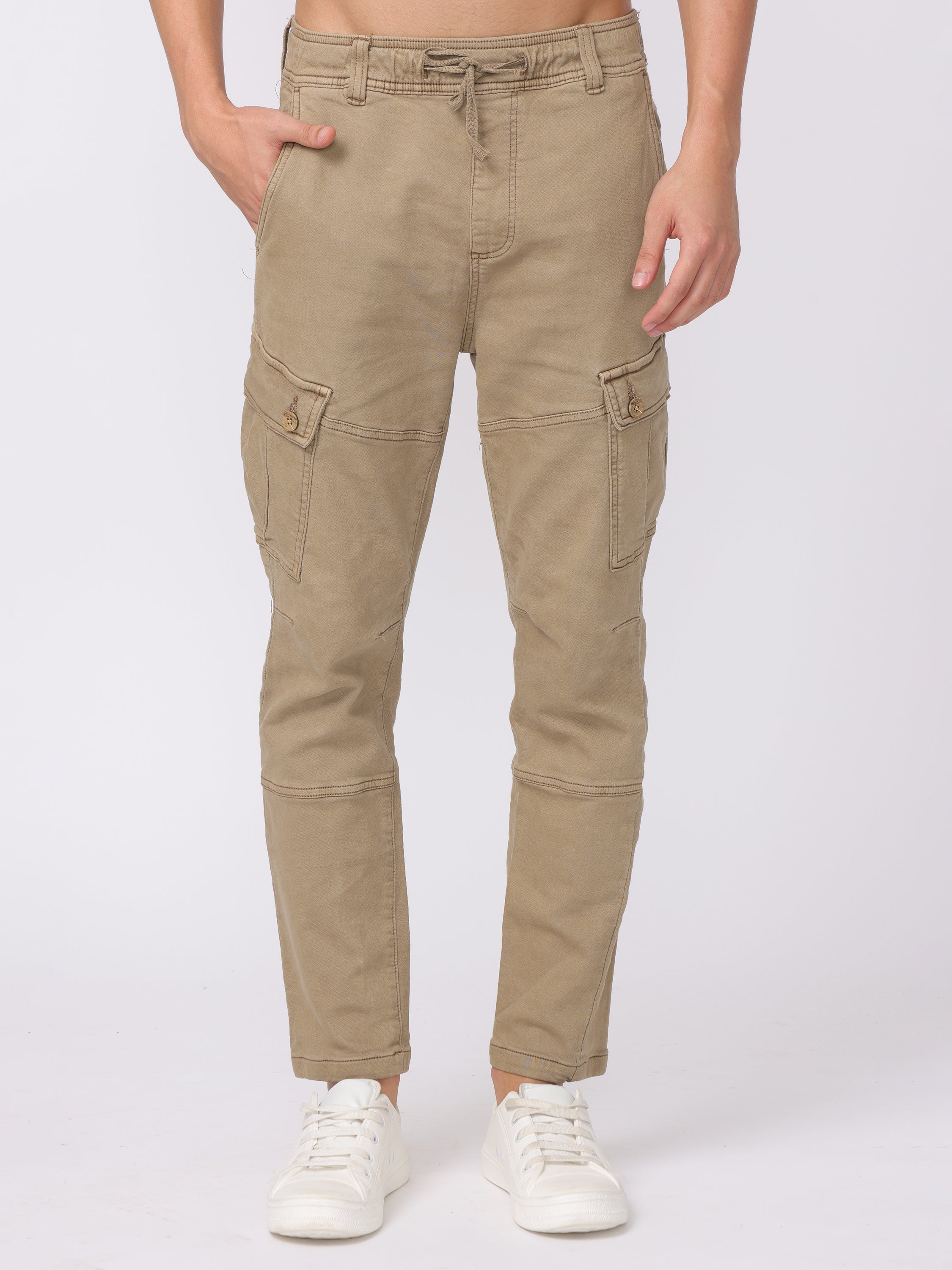 Men Beige Relaxed Fit Cargo Pants