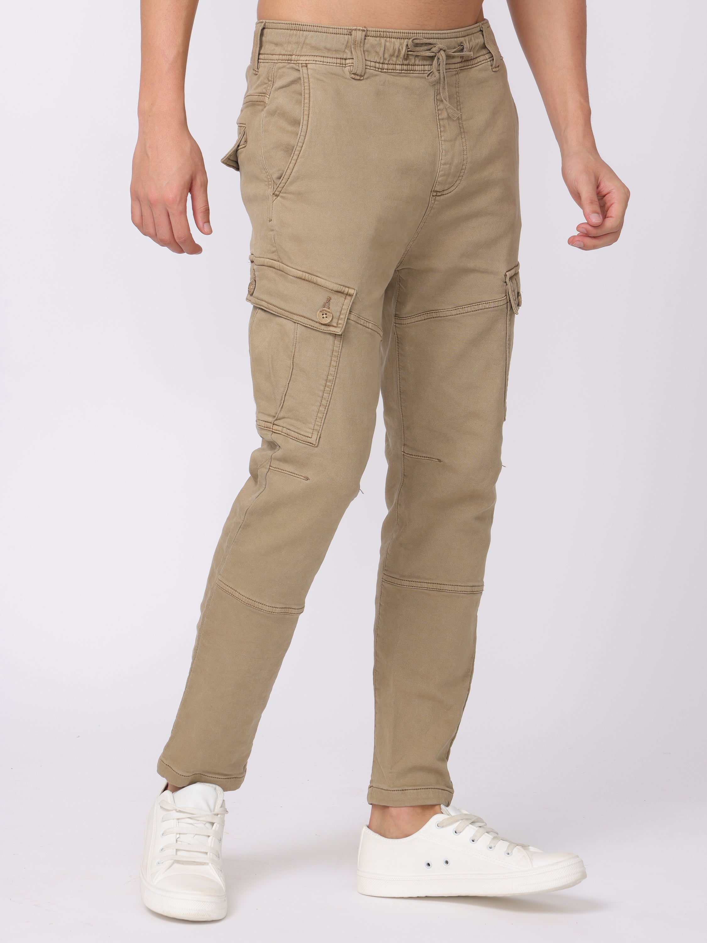 Men Beige Relaxed Fit Cargo Pants