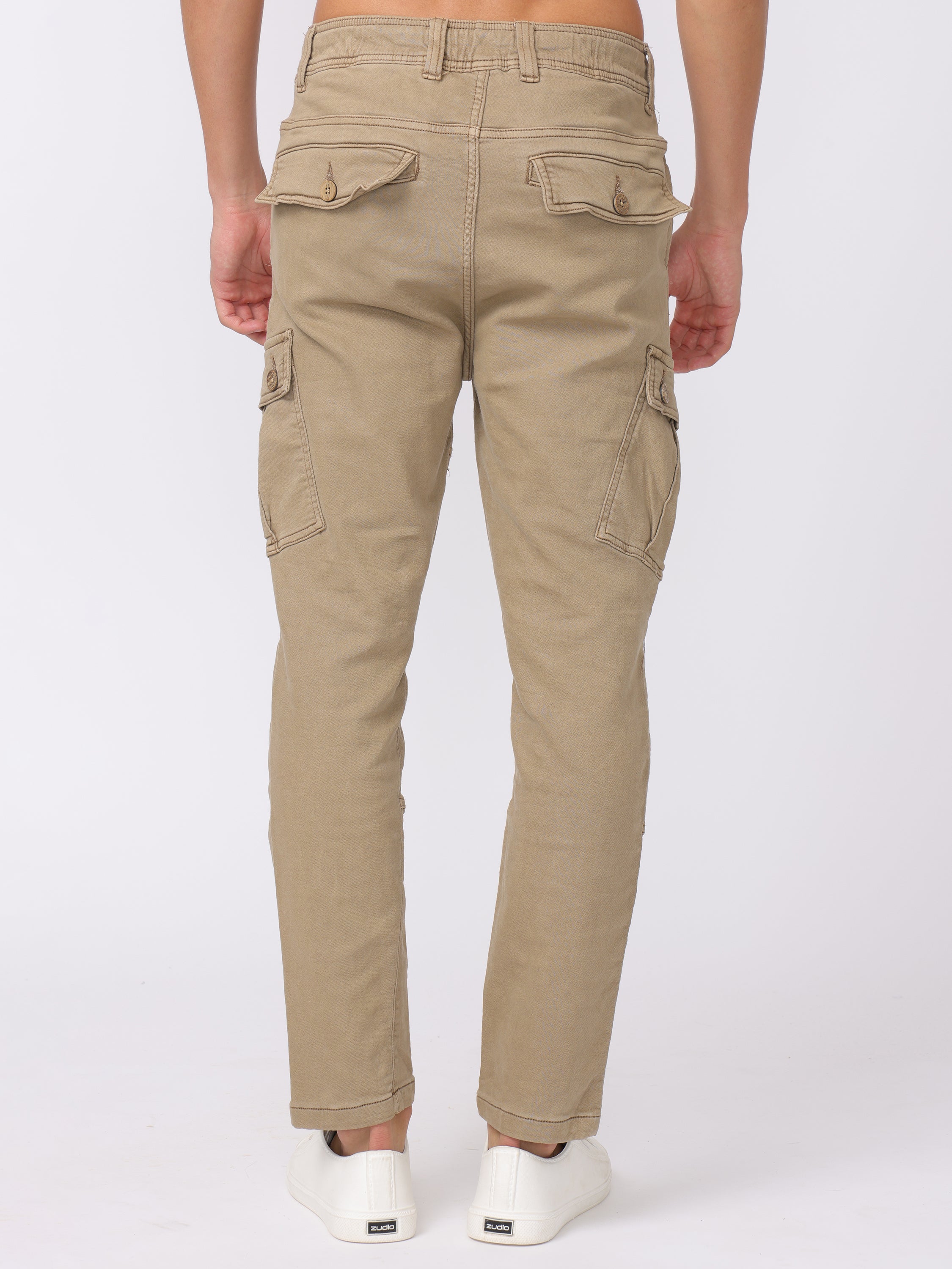 Men Beige Relaxed Fit Cargo Pants