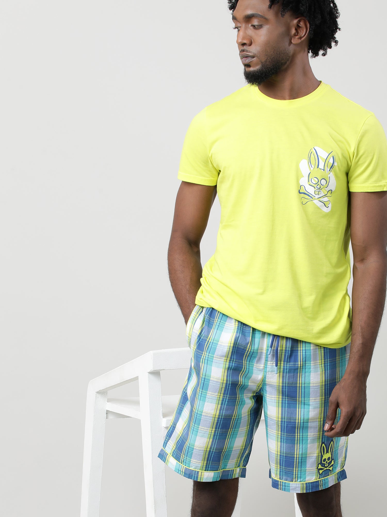 Men Blue Oversized Striped Cotton Travel Lounge Shorts