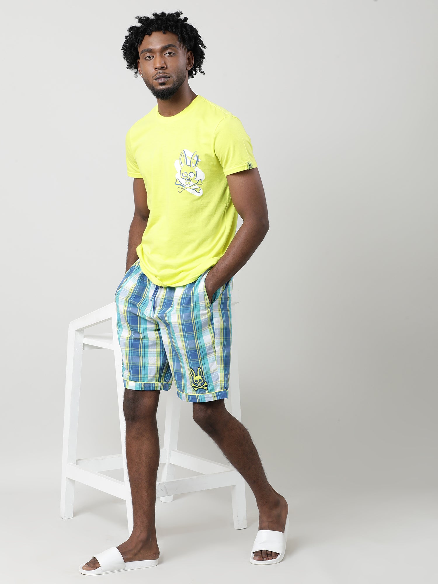 Men Blue Oversized Striped Cotton Travel Lounge Shorts