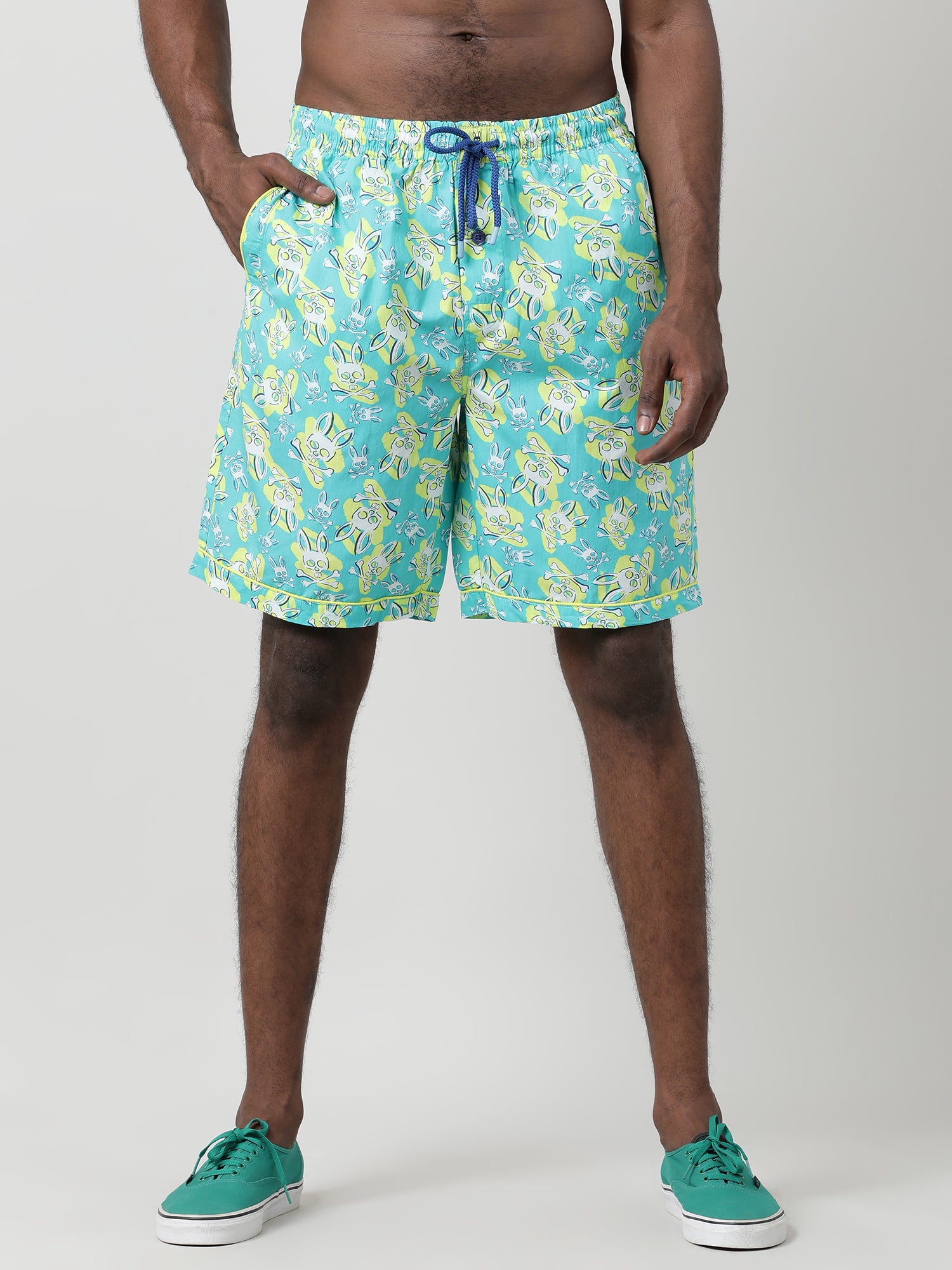 Men Oversized Printed Cotton Travel Lounge Shorts