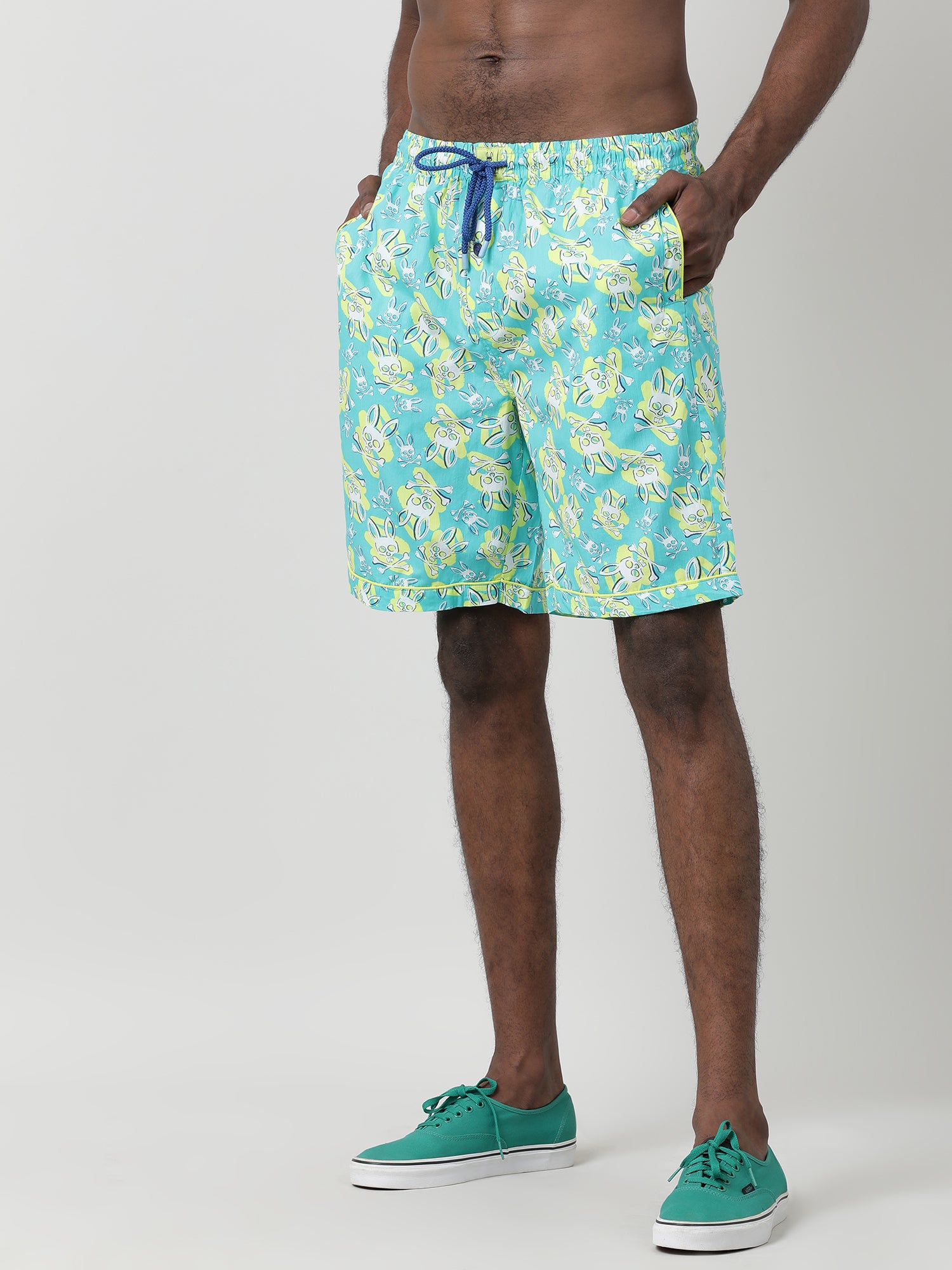 Men Oversized Printed Cotton Travel Lounge Shorts