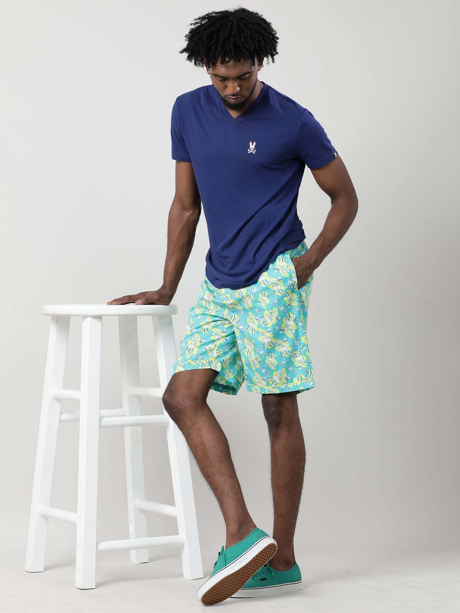 Men Oversized Printed Cotton Travel Lounge Shorts