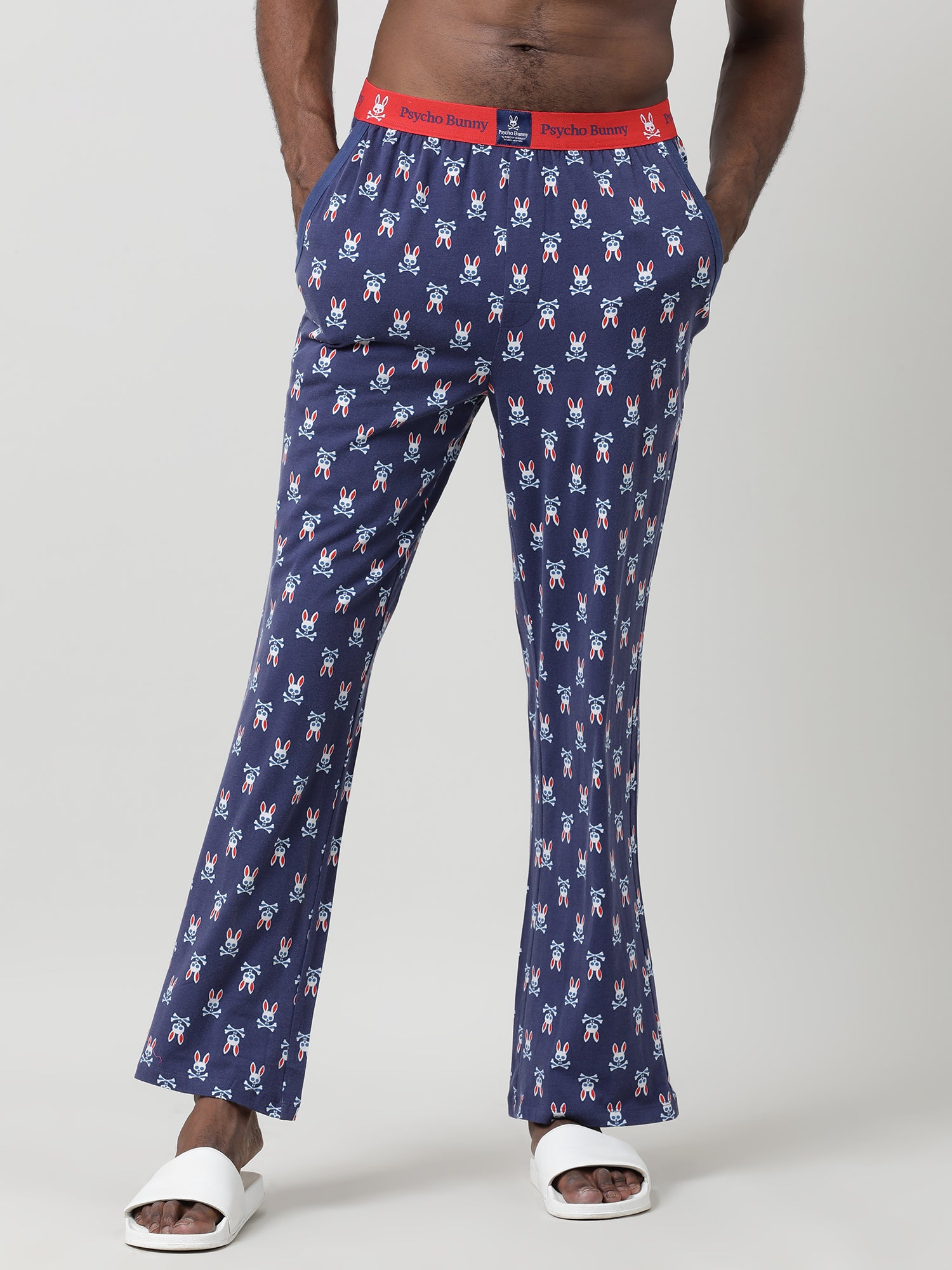 Men Oversized Navy Cotton Checkered Knit Lounge Pants