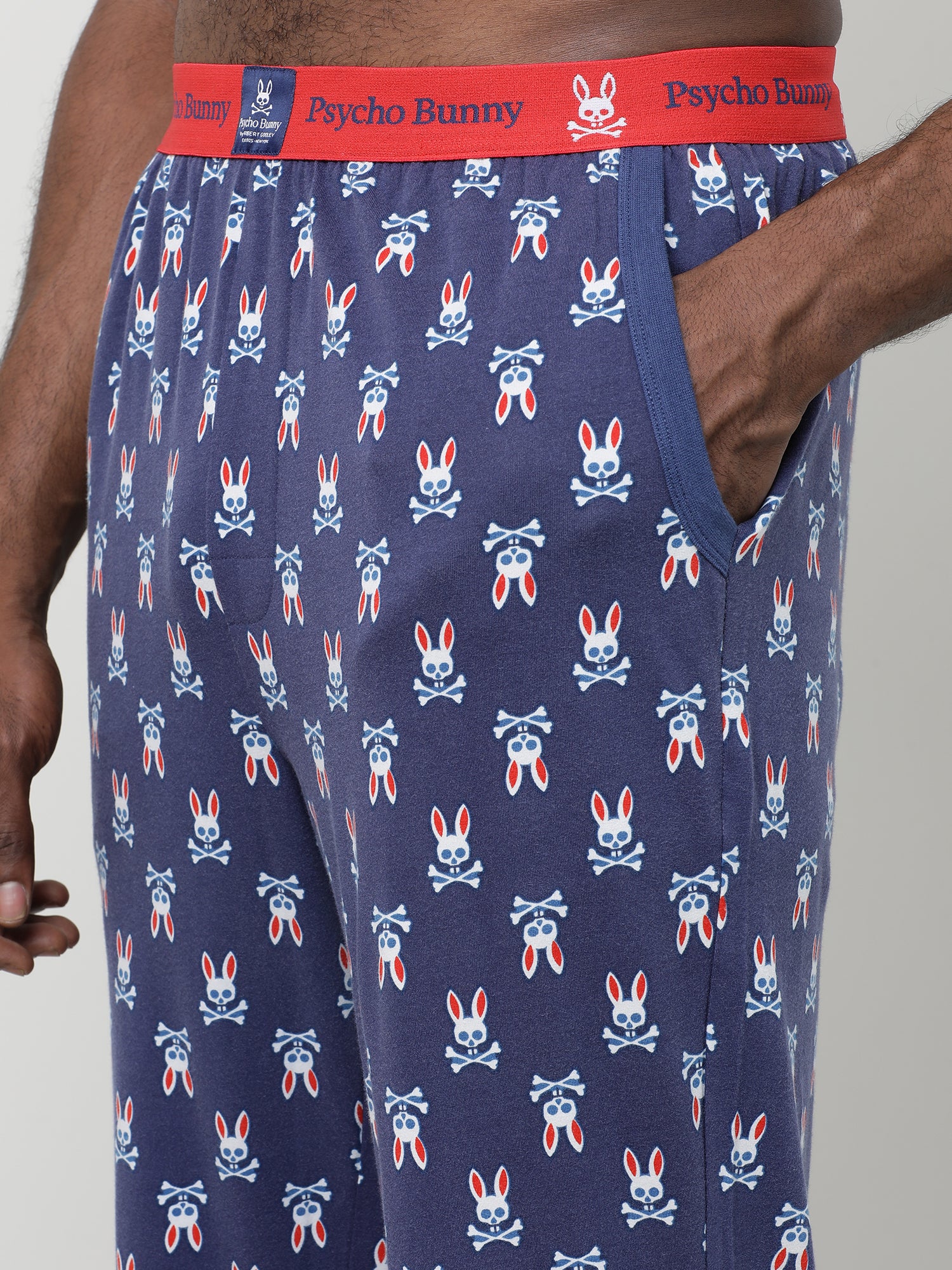 Men Oversized Navy Cotton Checkered Knit Lounge Pants