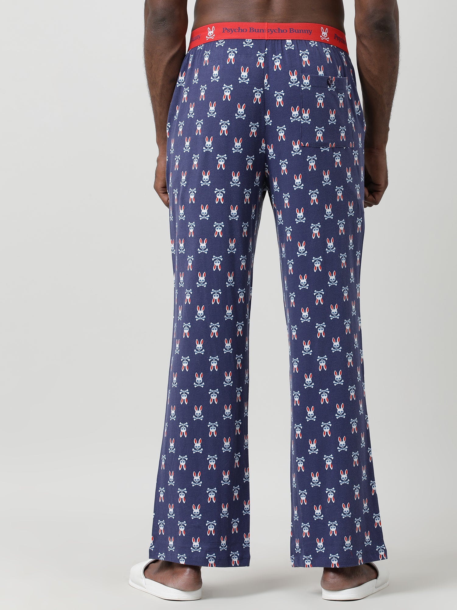 Men Oversized Navy Cotton Checkered Knit Lounge Pants