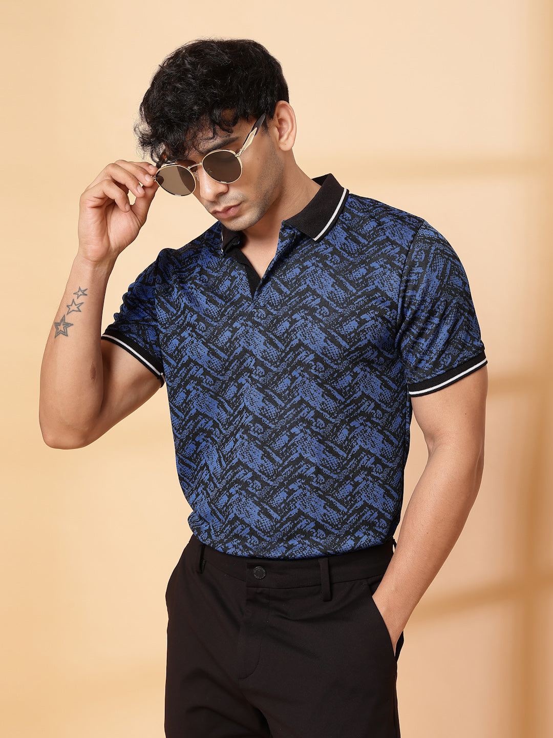 Men Abstract Jacquard Polo T-Shirt