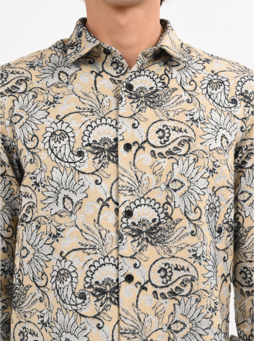 Men Cream Self Jacquard Shirt