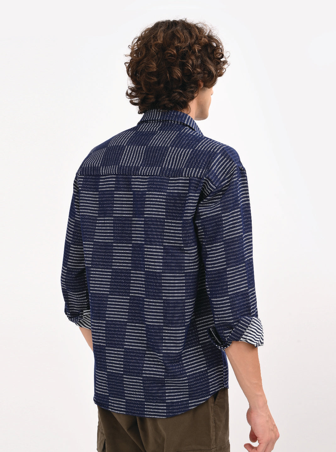 Men Navy Blue Self Jacquard Shirt