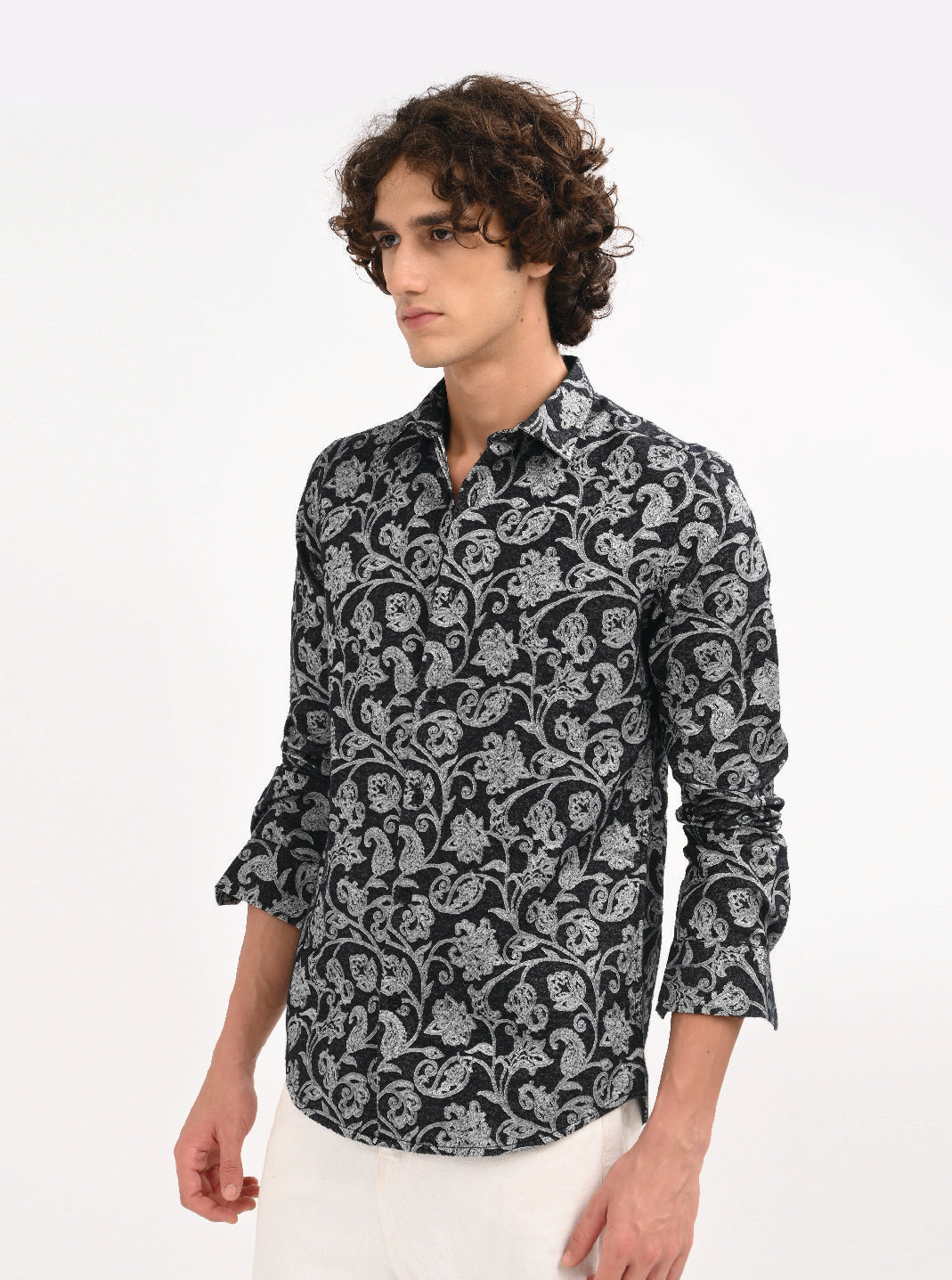 Men Black Self Jacquard Shirt