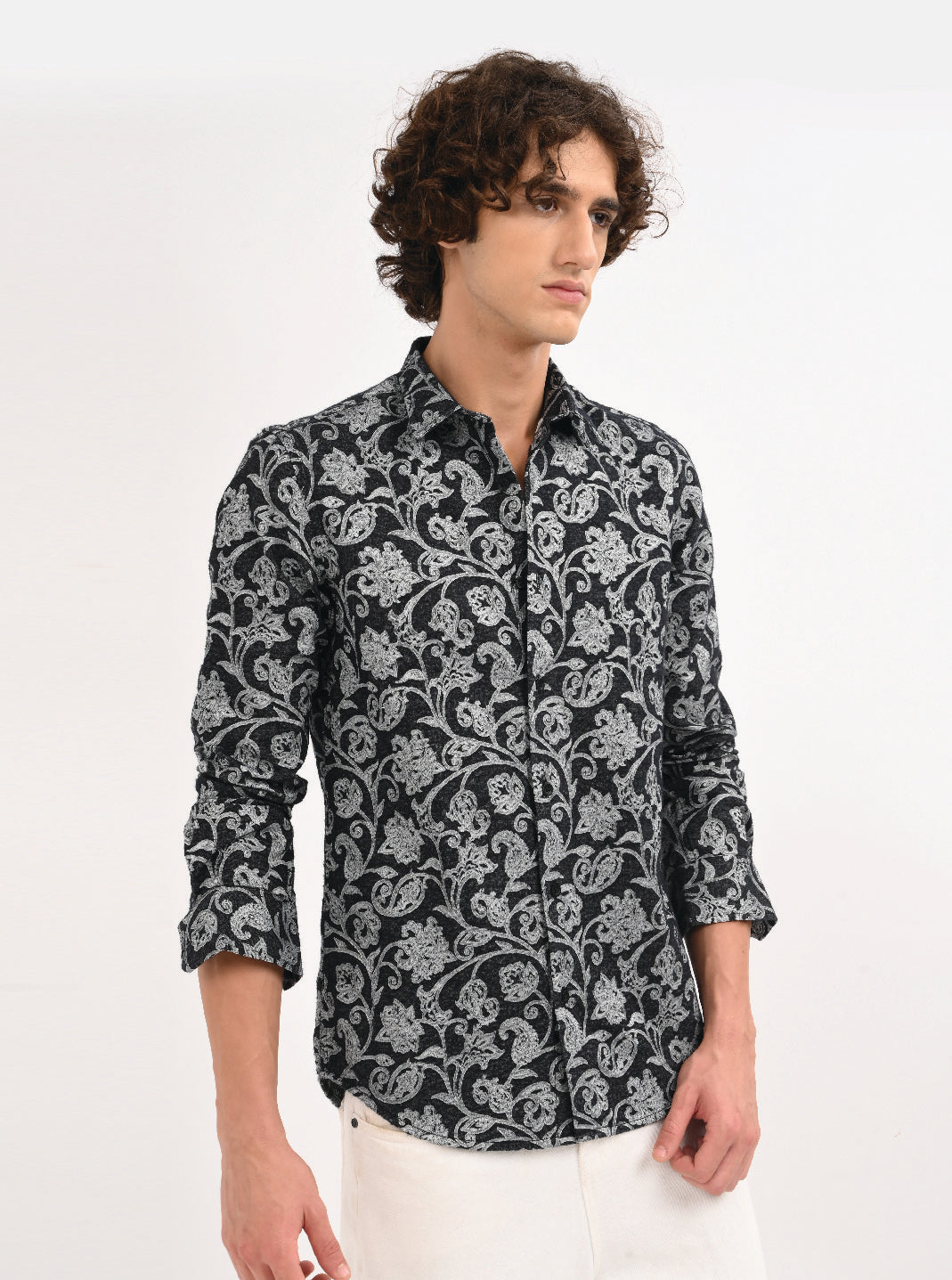 Men Black Self Jacquard Shirt