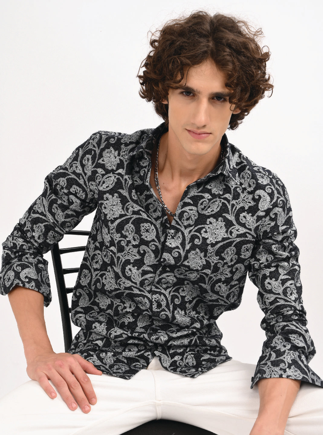 Men Black Self Jacquard Shirt