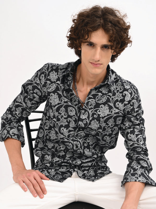 Men Black Self Jacquard Shirt