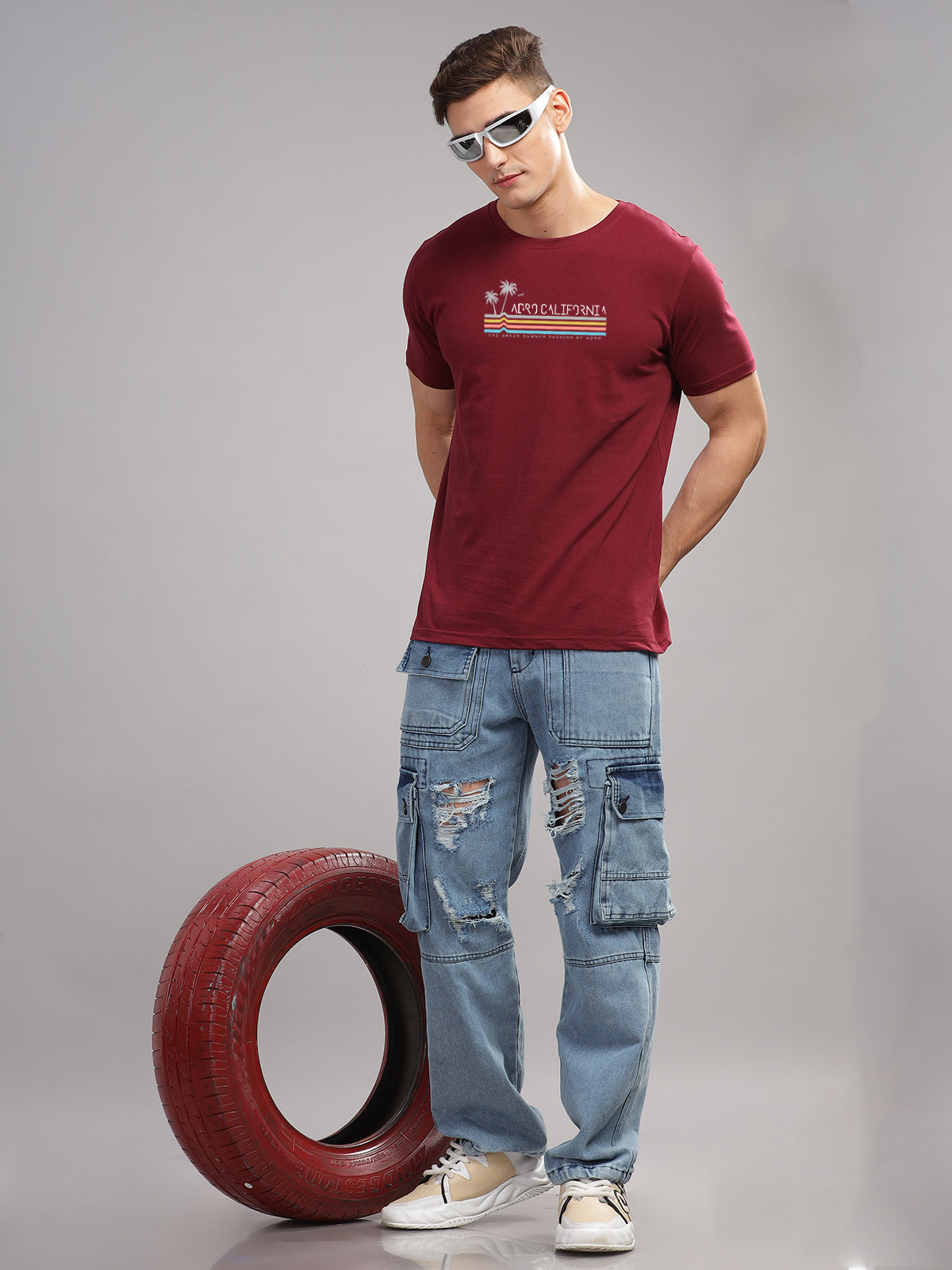 Men Maroon Round Neck T Shirt