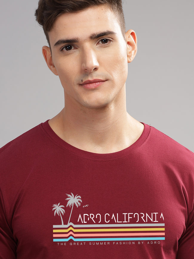 Men Maroon Round Neck T Shirt