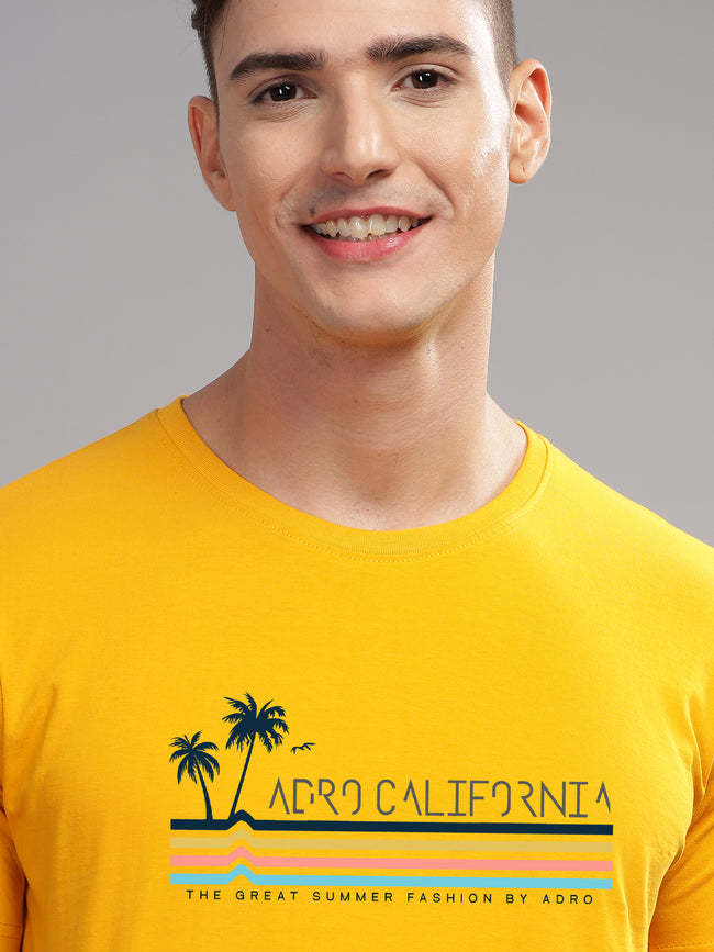 Men Mustard Round Neck T Shirt