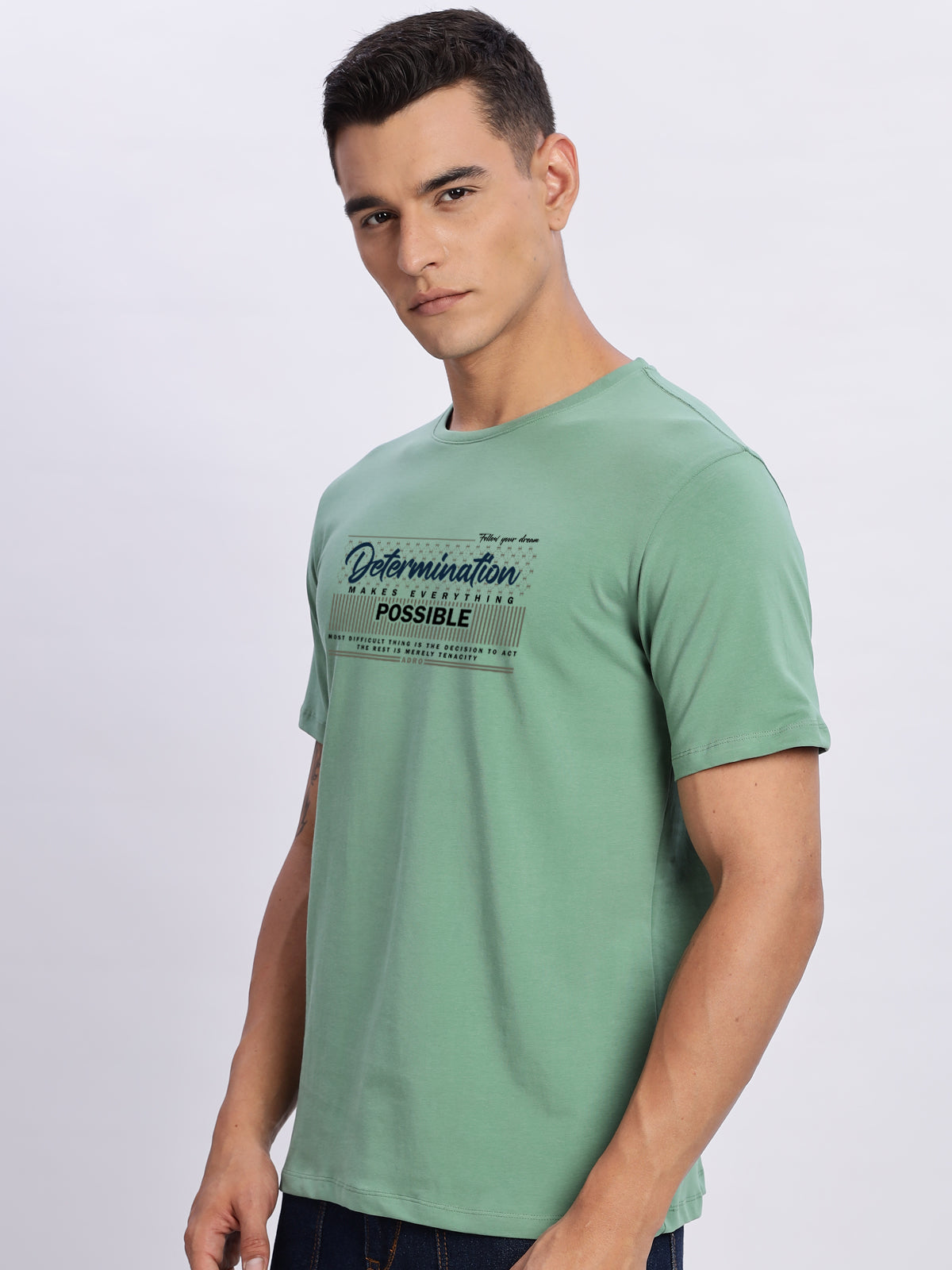 Men Printed Green T-Shirt