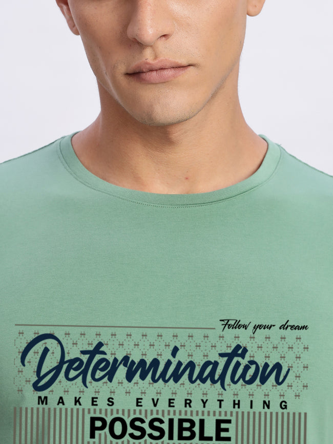 Men Printed Green T-Shirt