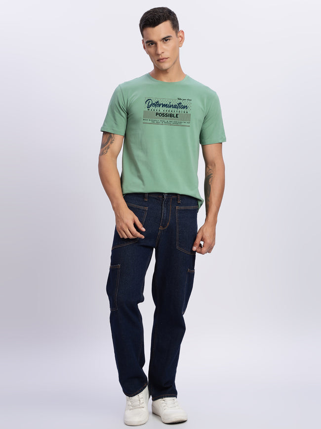Men Printed Green T-Shirt