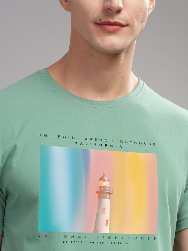 Men Green Round Neck T Shirt