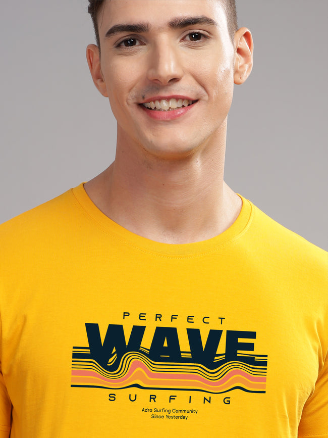 Men Mustard Round Neck T Shirt