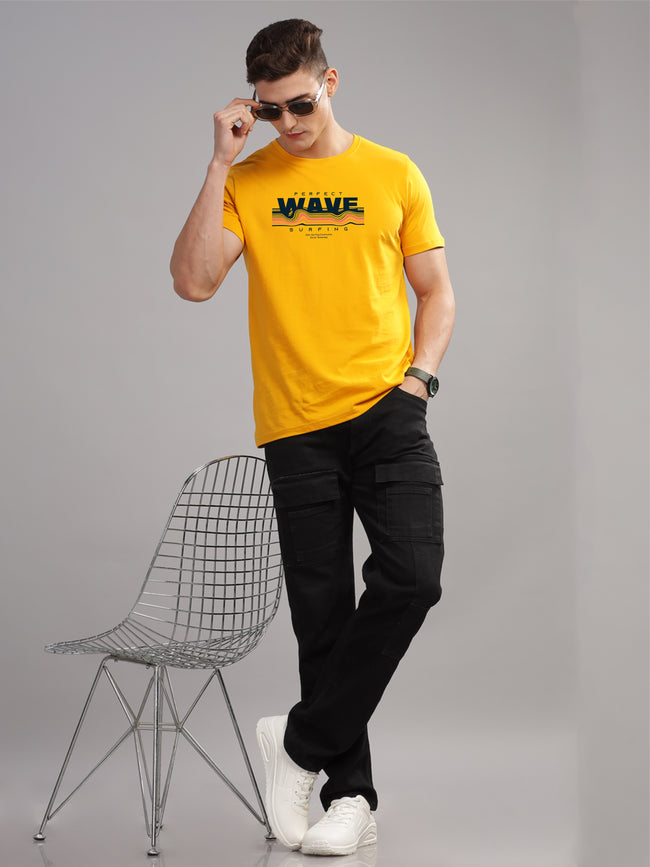 Men Mustard Round Neck T Shirt