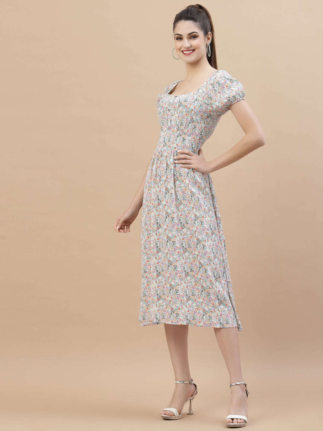 Women Square Neck Ruffle Dress