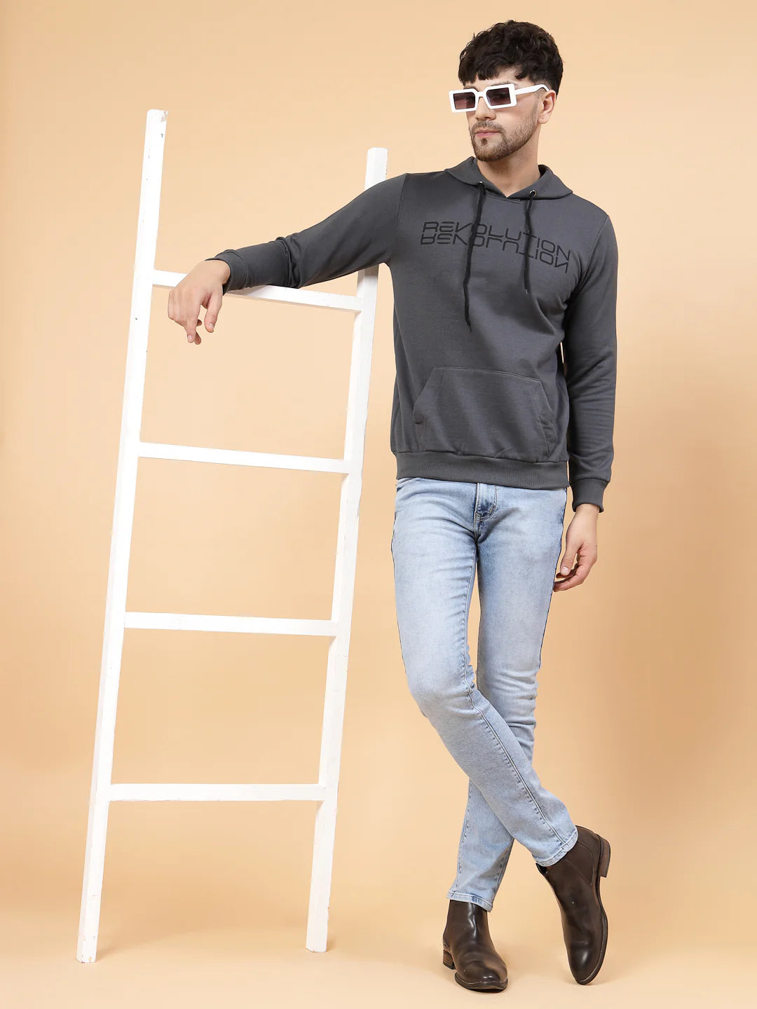 Men Printed Hooded Fleece Sweatshirt