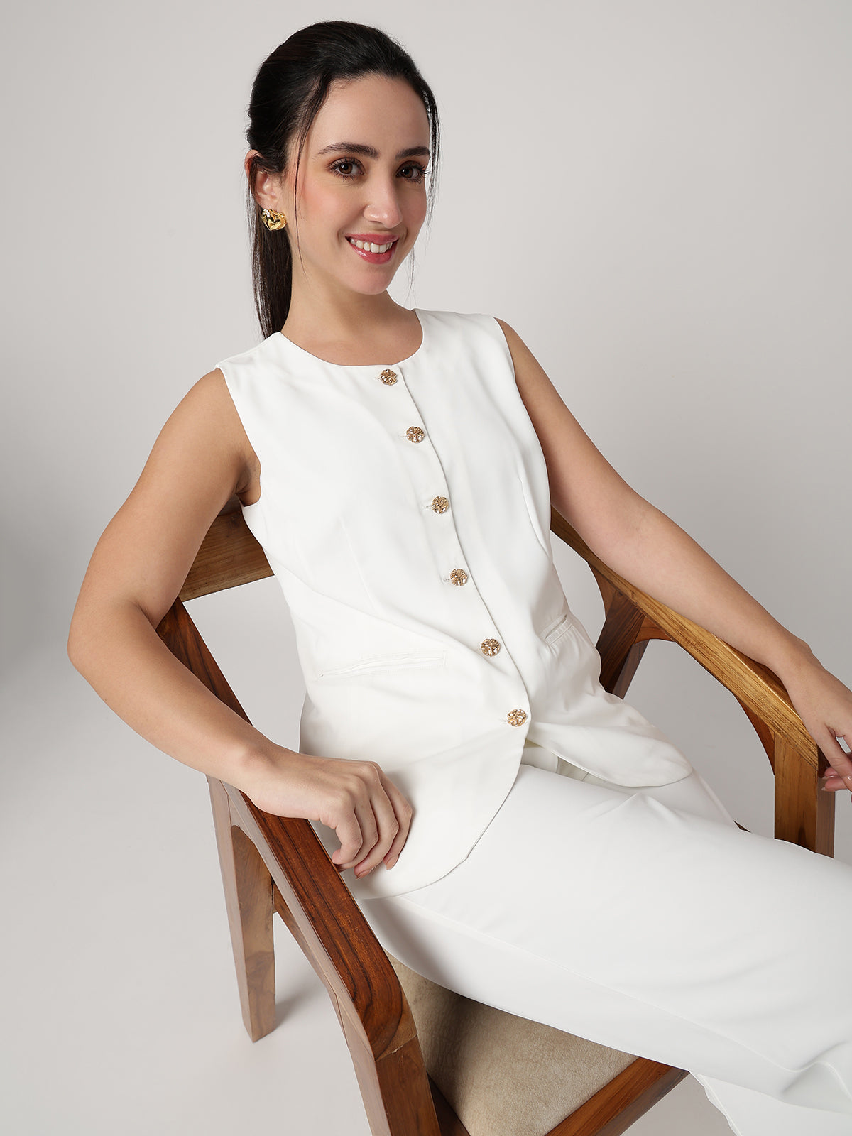 Women White Solid Waistcoat
