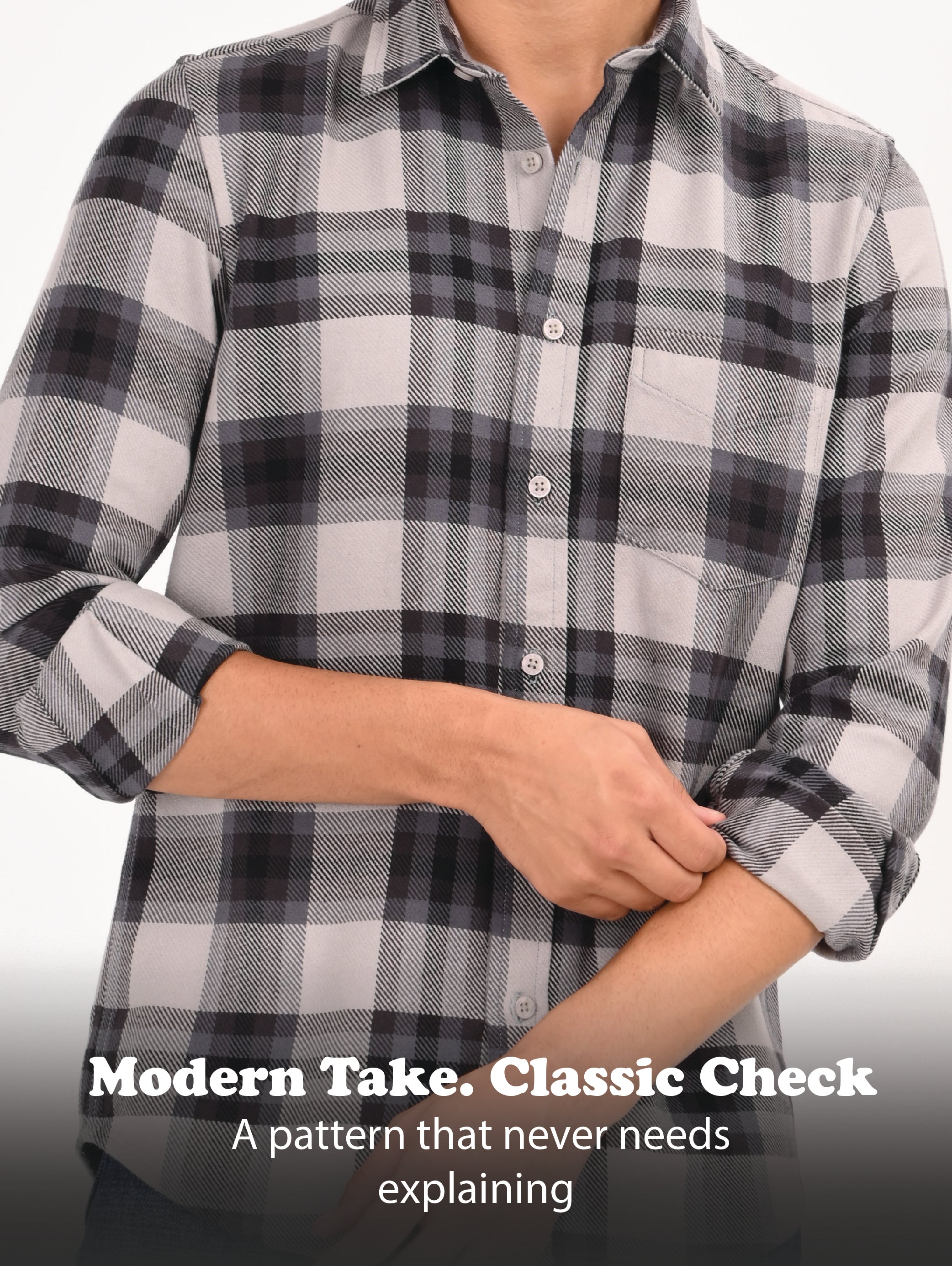 Men Grey Classic Checked Shirt