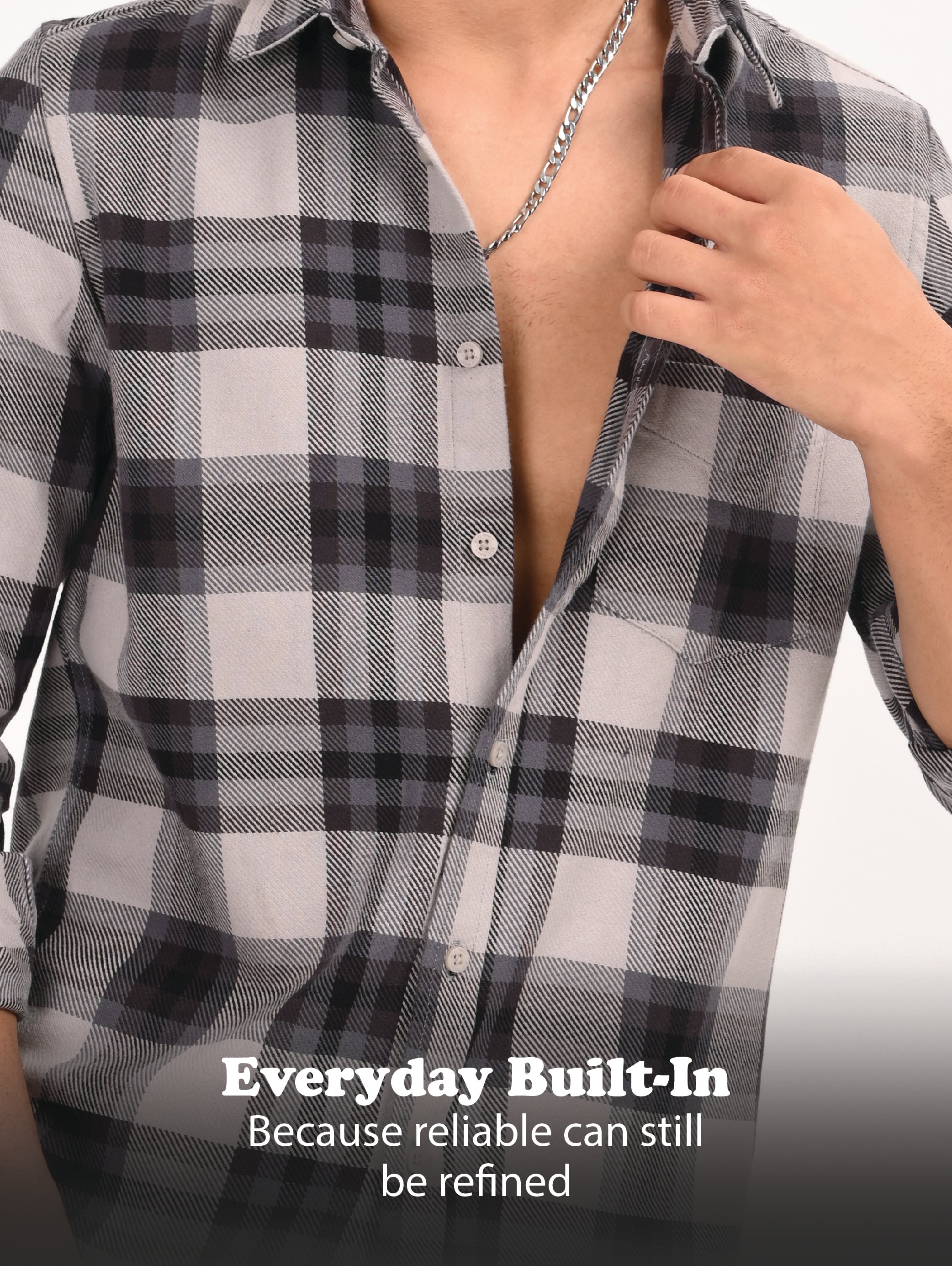 Men Grey Classic Checked Shirt
